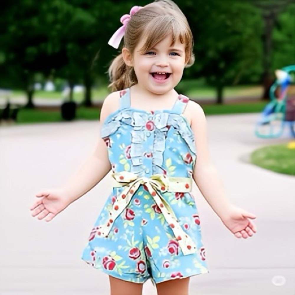 Mustard Pie Floral Green Toddler Girls Romper Size 5t